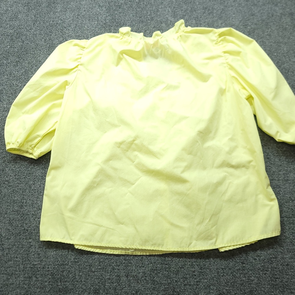Hester & Orchard Yellow Smocked Ruffle V-Neck Puff Sleeve Blouse Medium - Picture 2 of 16